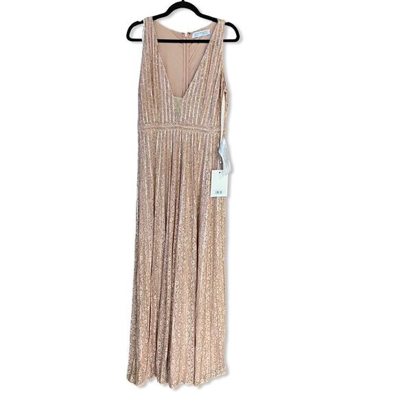 NWT Mac Duggal Sequined Sleeveless Plunge Neck Flowy Gown dress rose pink 10 - Picture 5 of 13